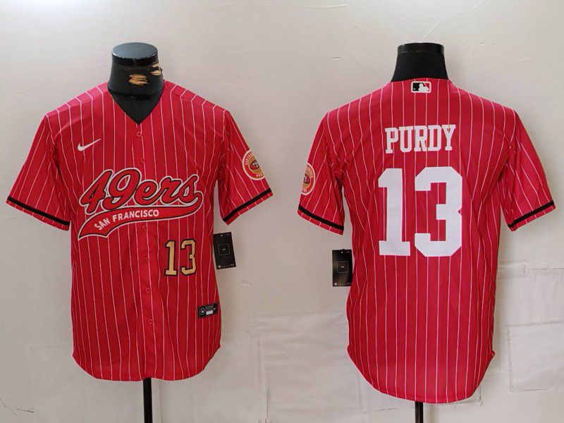 Men San Francisco 49ers 13 Purdy Red Stripe Joint Name 2024 Nike Limited NFL Jersey style 2